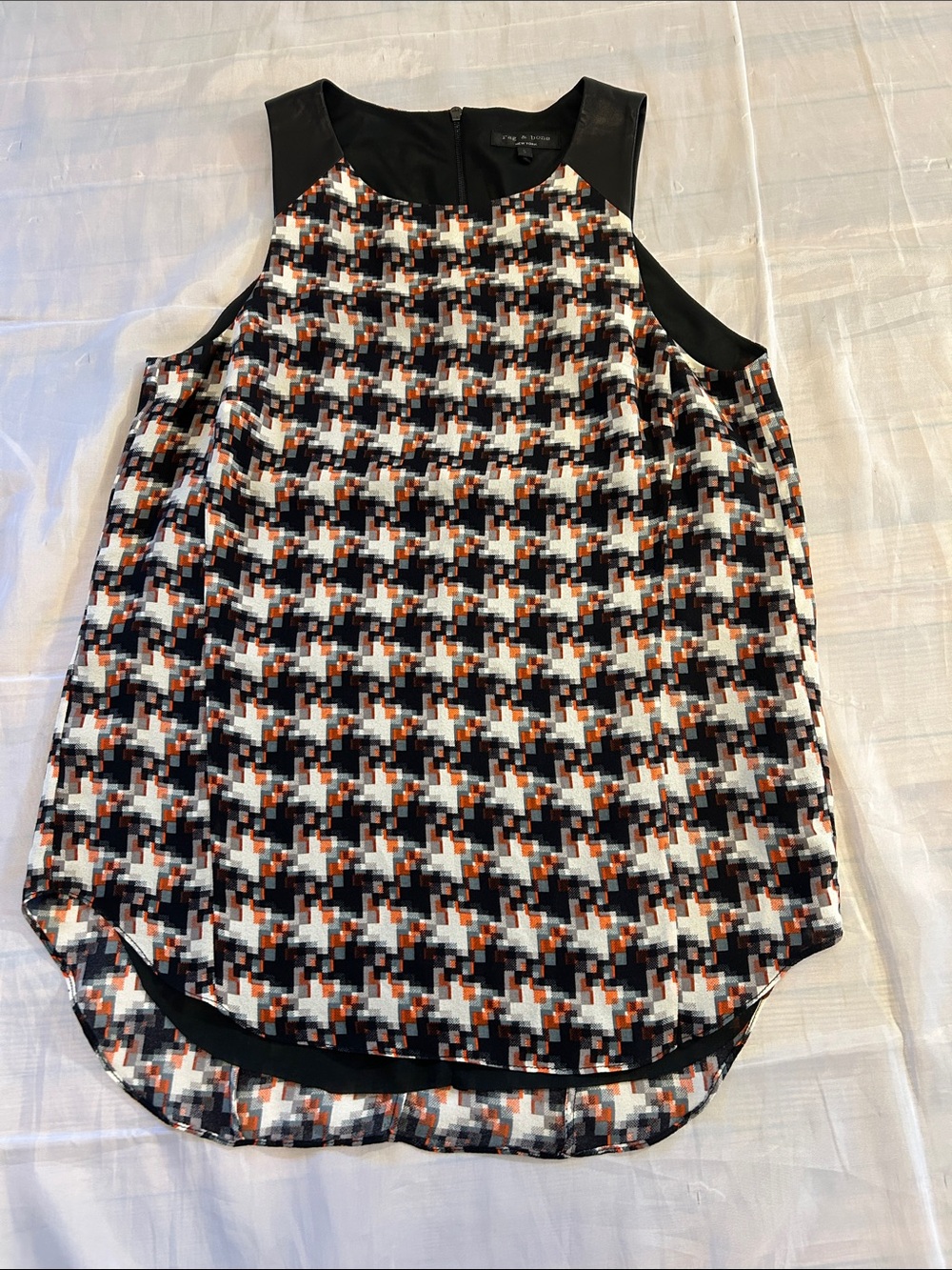 rag & bone Black, White and Orange Geo-Print Sleeveless Camisole